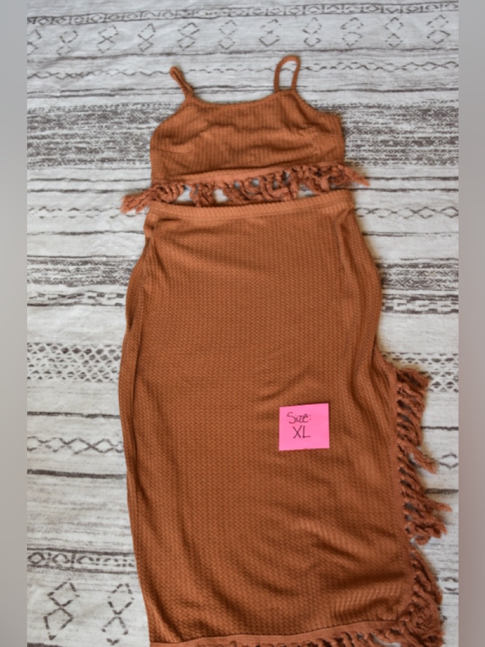 Women’s Two-Piece Fringe Skirt Set in Rust